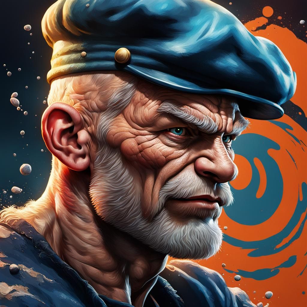 Hyperrealistic Popeye Splash Art Portrait