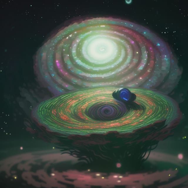 Emerald Galaxy in Deep Space: Digital Illustration