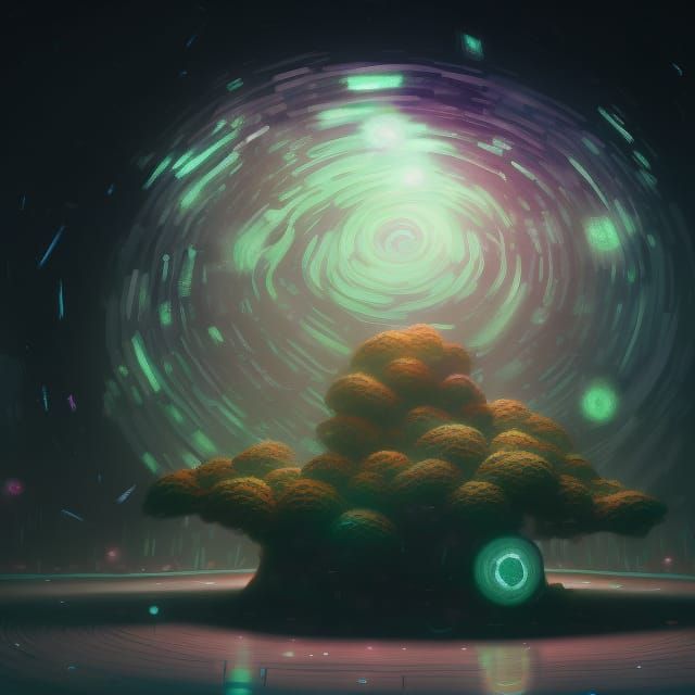 Neon Emerald Galaxy in Deep Space Digital Art