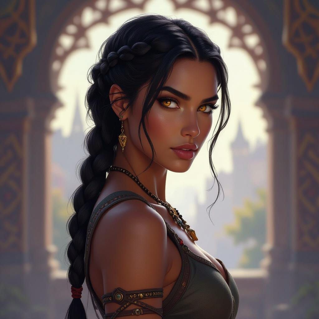 Vigilant Woman in Dark Fantasy, Digital Art