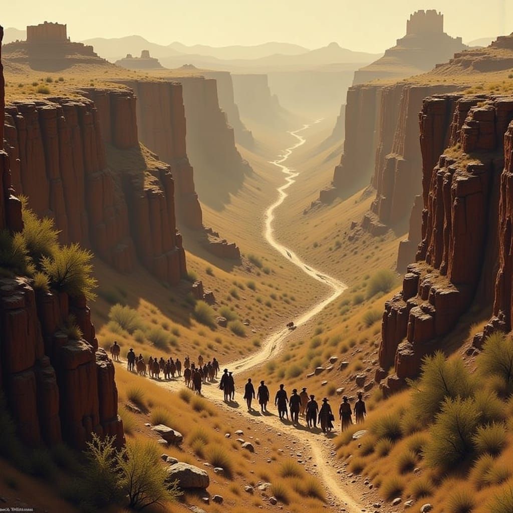 Wild West Canyon Ambush in Mountainous Landscape