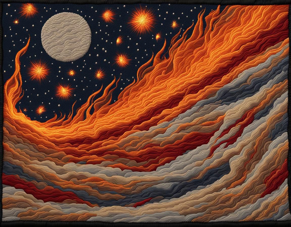 Apollo's Flaming Chariot Embroidered on Celestial Sky