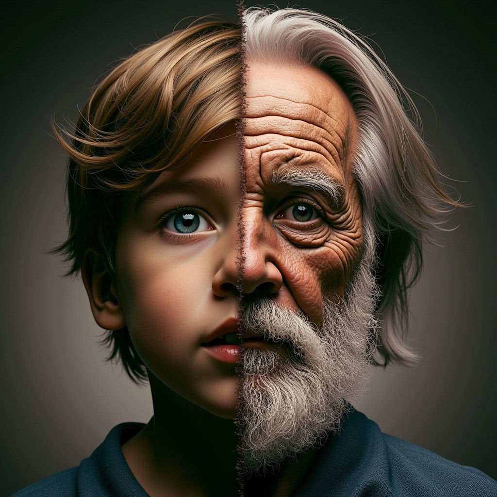 Siamese Twins: Child and Old Man in Photorealistic Detail