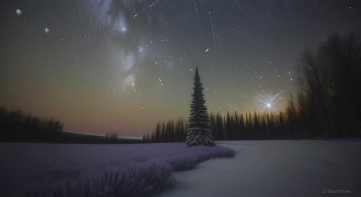 Star Trails Over Frozen Lavender Field