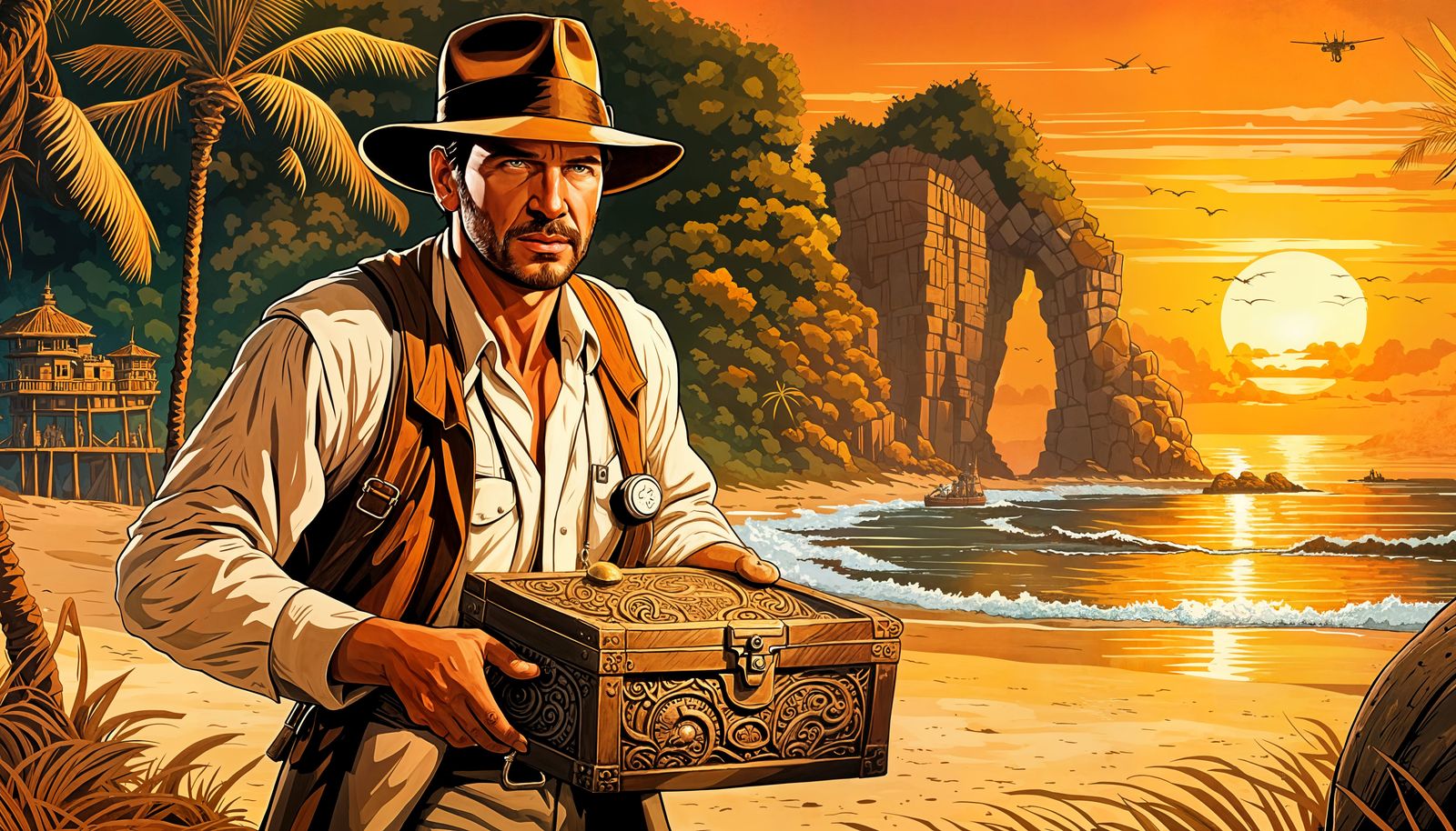 Indiana Jones Discovers Ancient Relic at Sunset