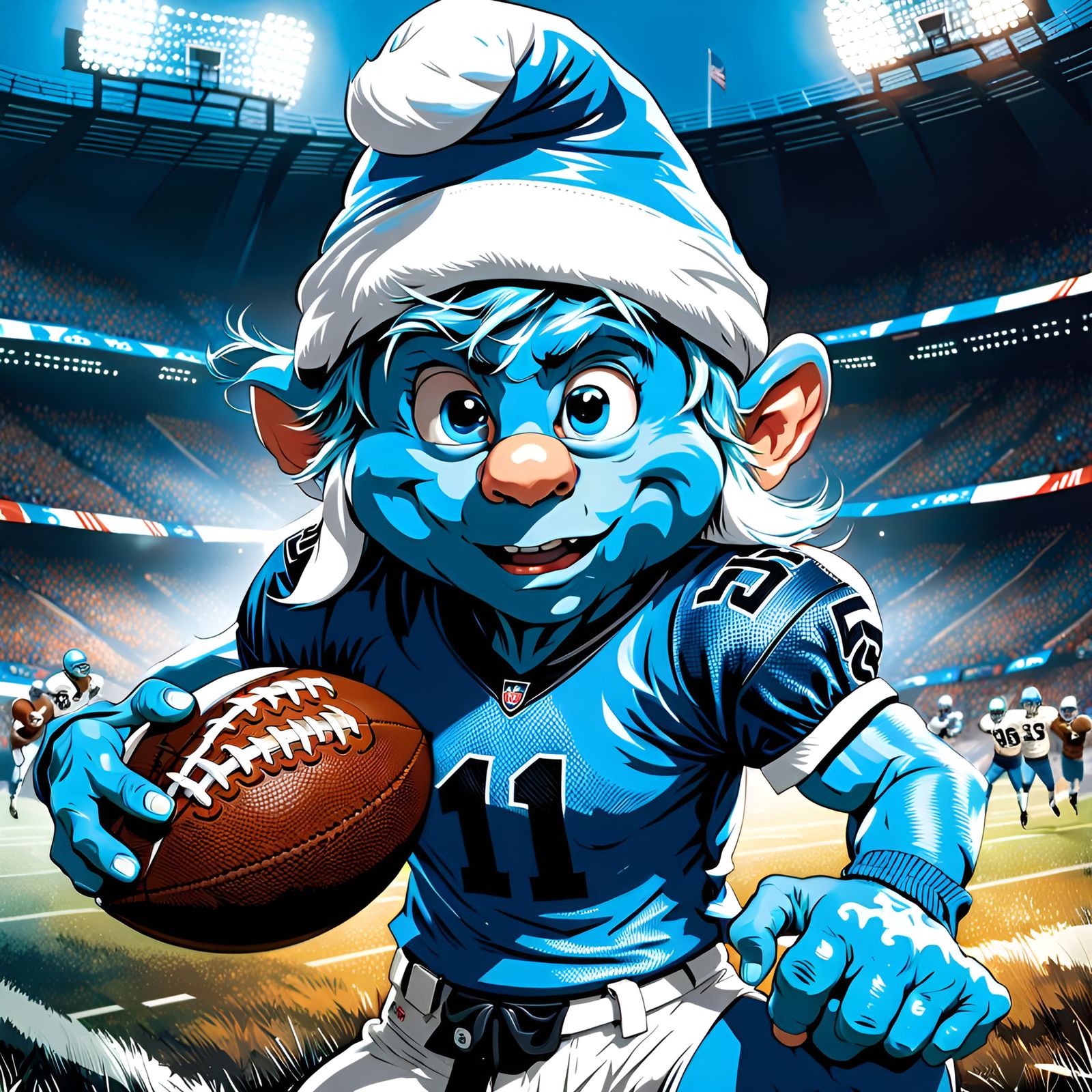 Smurf Plays Football in Fantasy Art Style