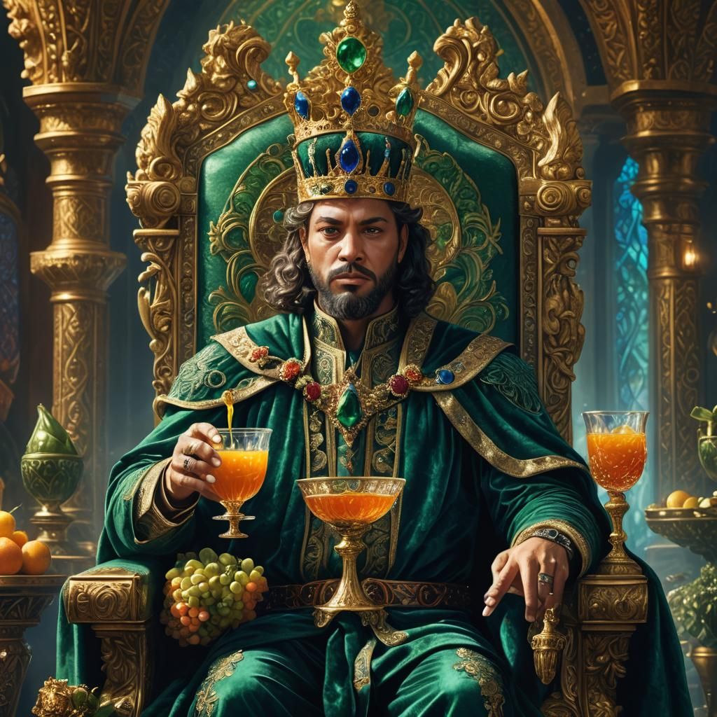 Regal King in Opulent Throne Room, Digital Art