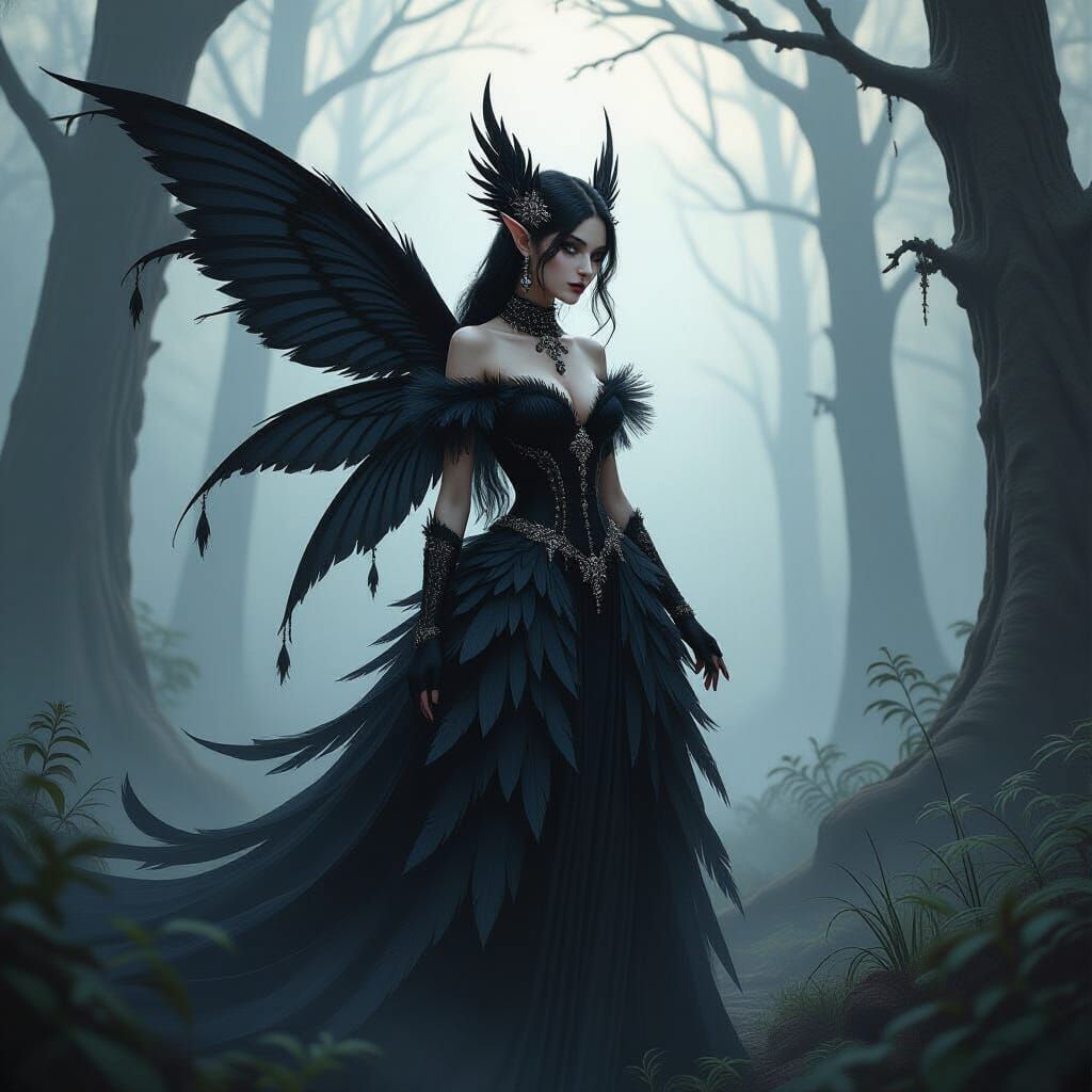 Enchanted Dark Fairy in a Baroque Forest