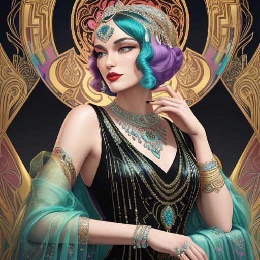 Elegant Burlesque Woman in Art Deco Style