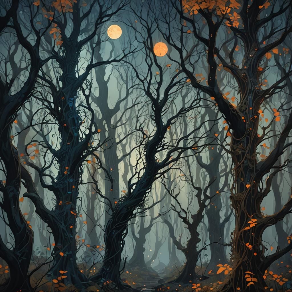Mystical Forest Illuminated: A Gustav Klimt-Inspired Scene