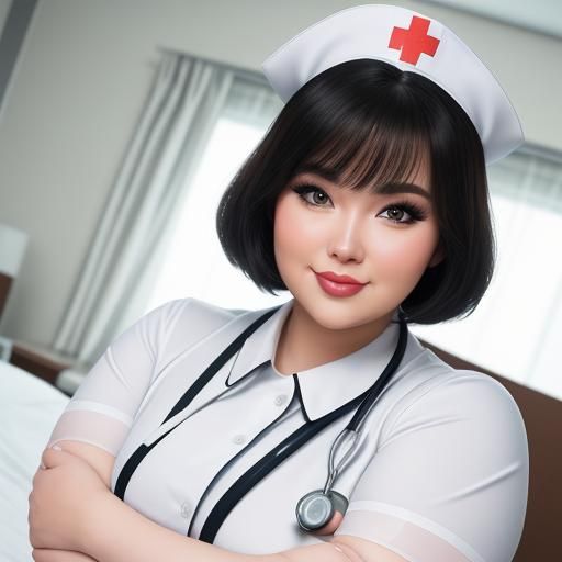 Realistic Photo of a Plus-Size Nurse in Hospital
