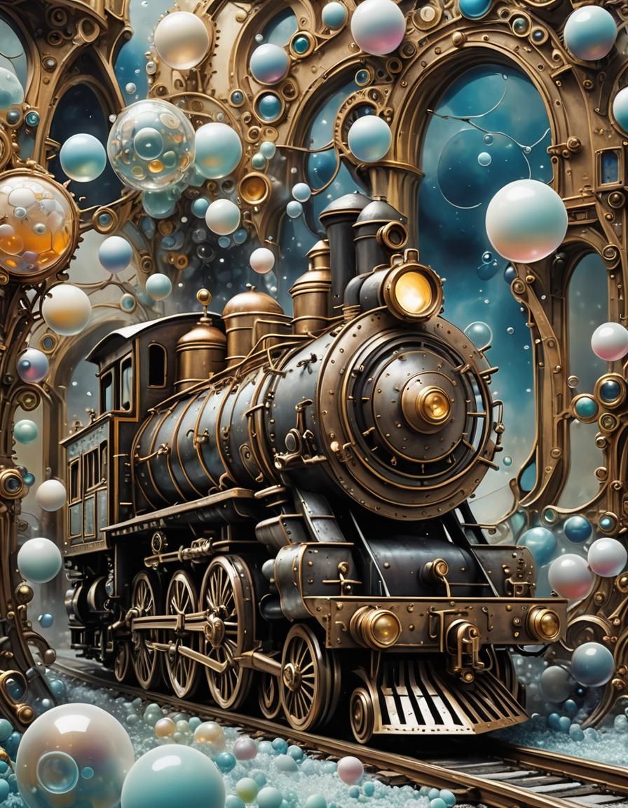 Steampunk Train in Picasso-Burton Abstract Style