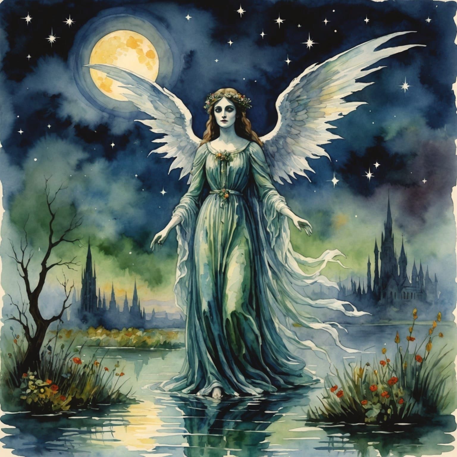 Nightmarish Dreamscape in Watercolor Style