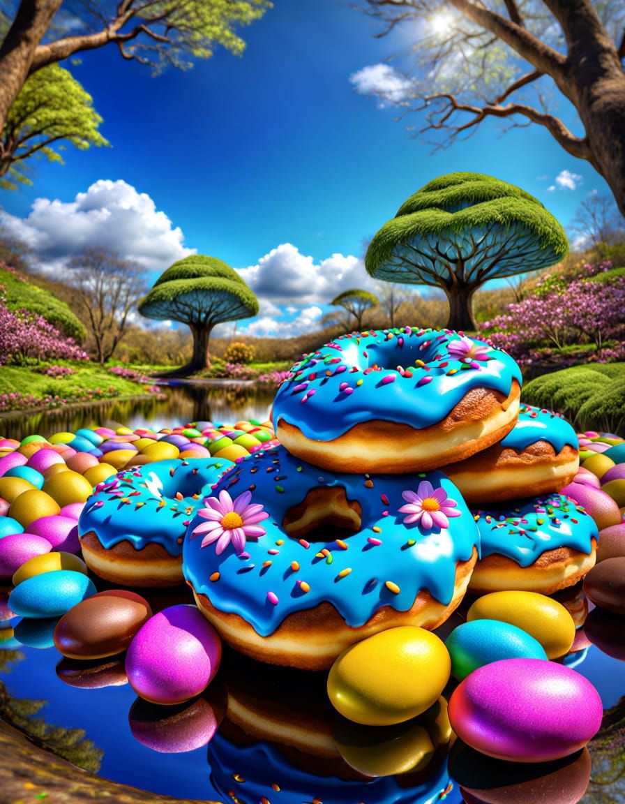 Majestic Easter Donuts in Vibrant Rainforest