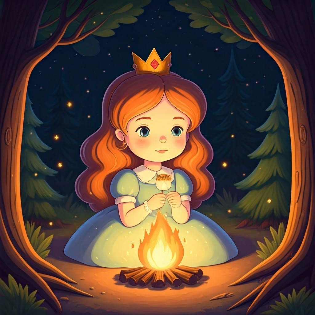 Whimsical Princess Amidst Magical Campfire