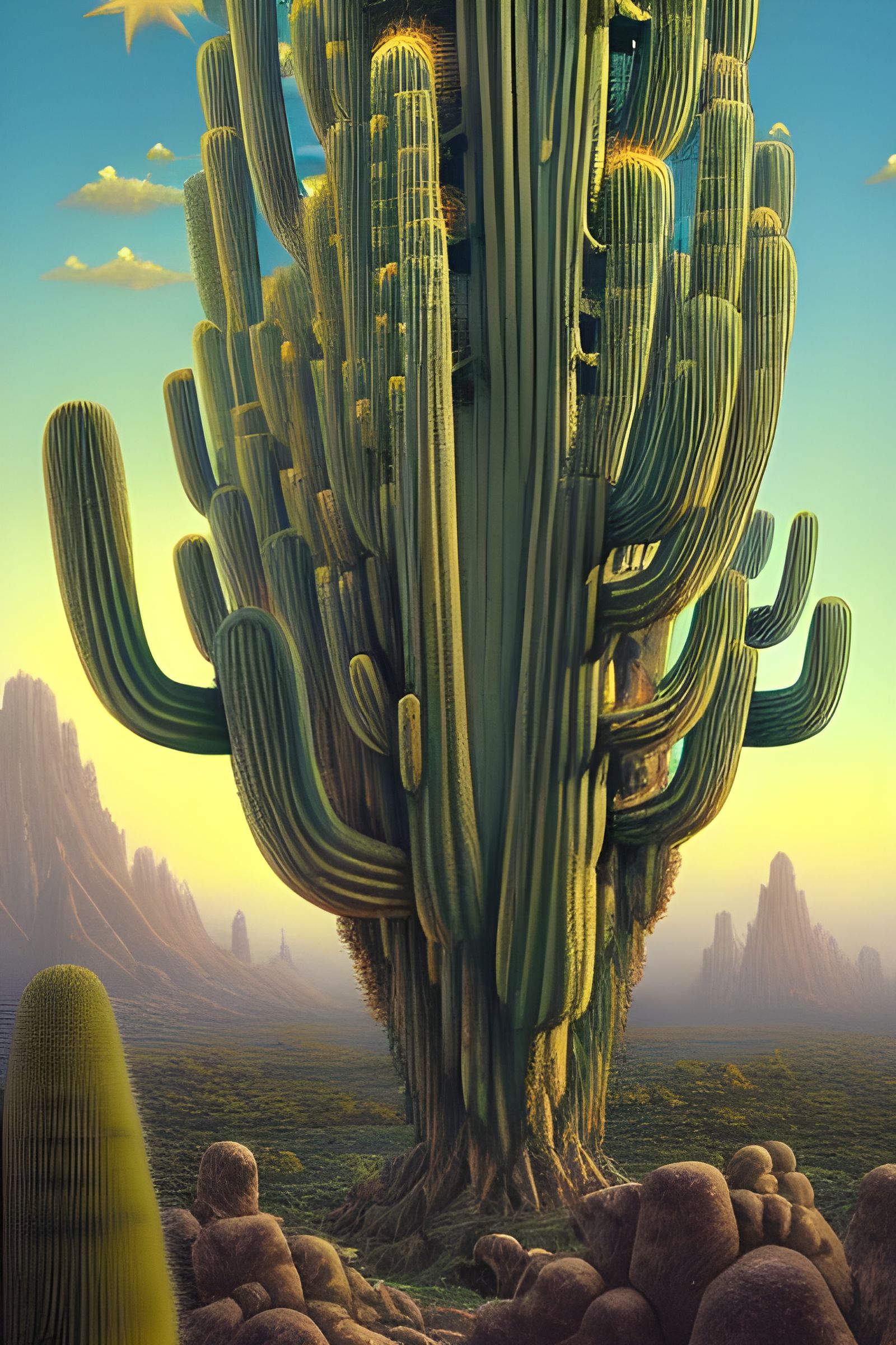 Surreal Cactus Tree Megastructure in Dreamscape Style