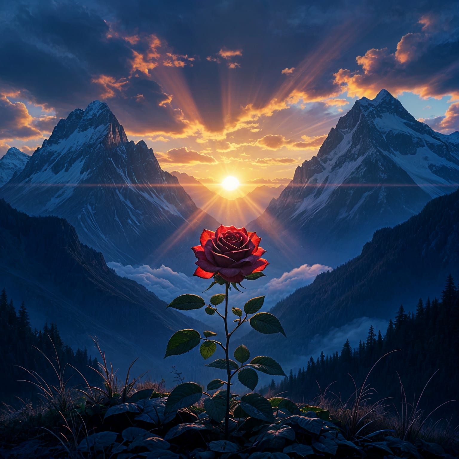 Cinematic Rose at Sunset: Digital Matte Painting