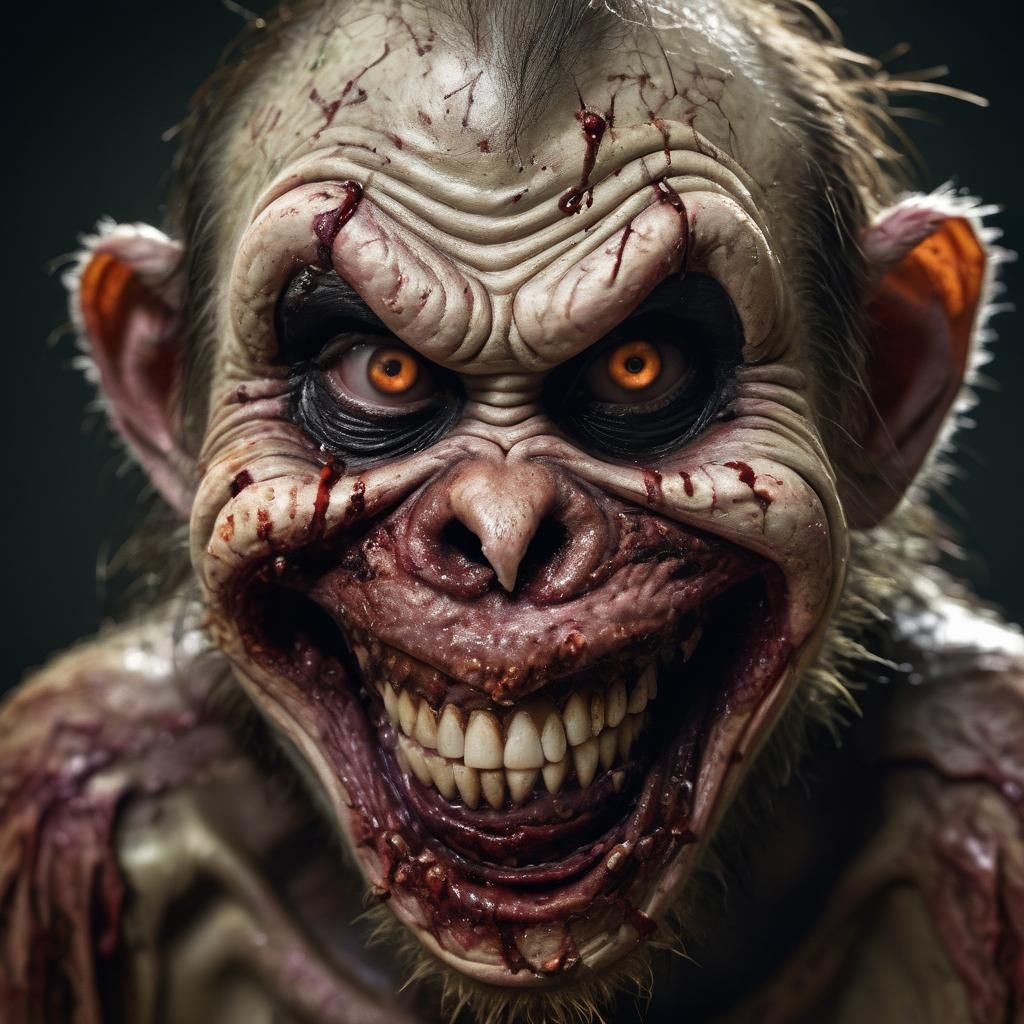 Hyper-Realistic Zombie Monkey Clown Portrait