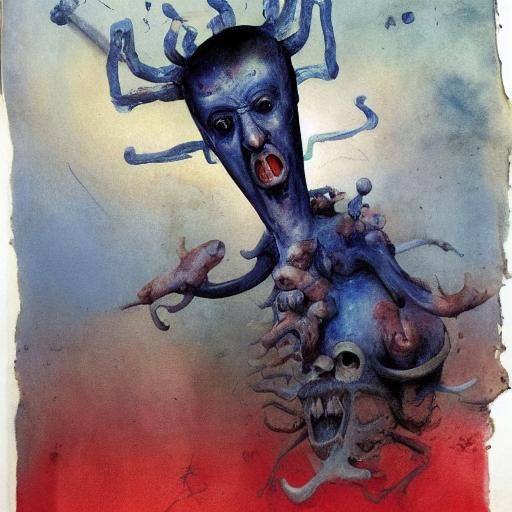 Surreal Robot in Gouache Watercolor Impressionist Style