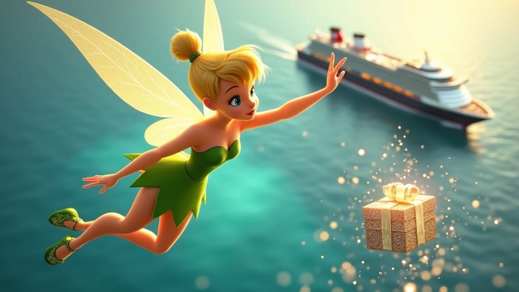 Tinkerbell Soaring Over Disney Cruise Ship