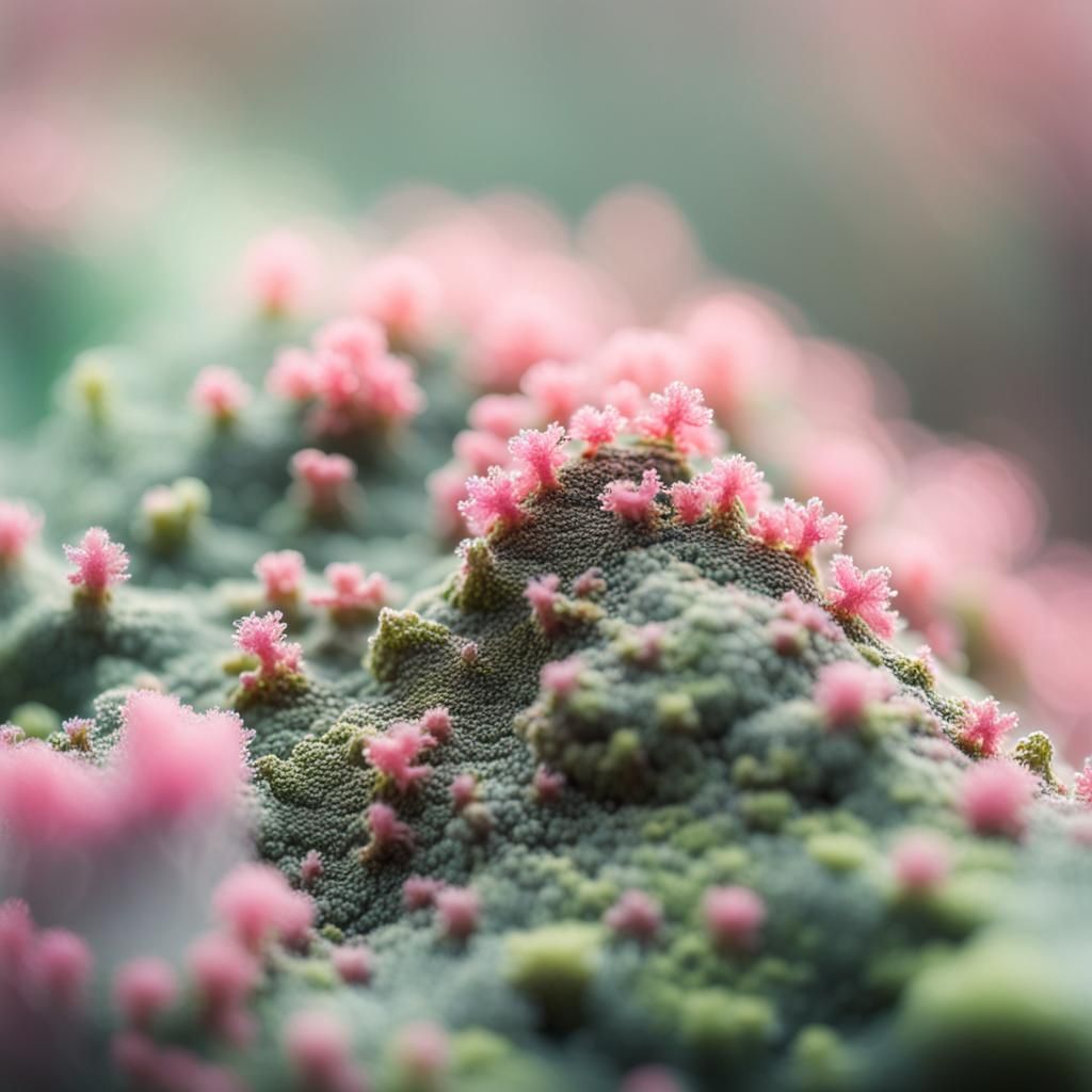 Pink and Green Lichen Macro Photography
