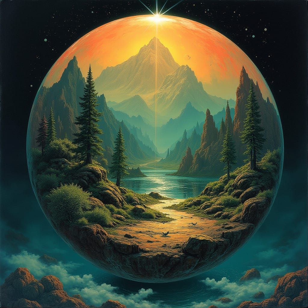 Earth Element Crystal Orb in Mystical Azure Atmosphere