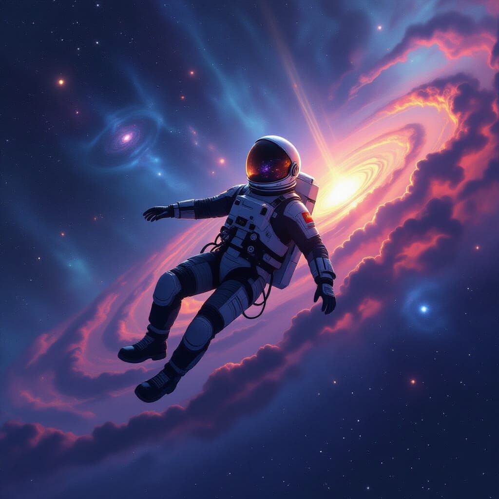 Astronaut Floats Through Starry Space in Futuristic Style