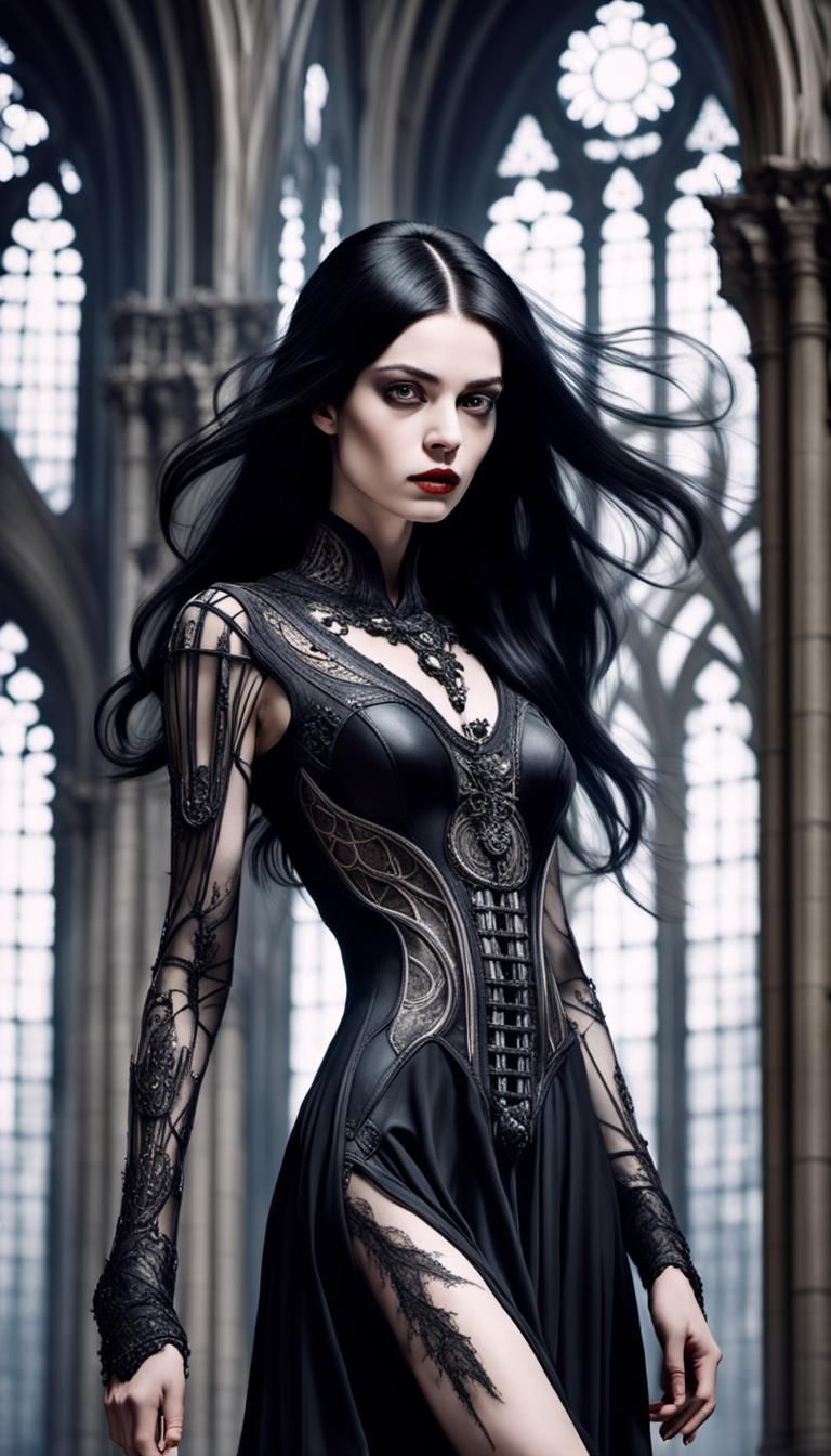 Gothic Woman in Cathedral: Dark Surrealism Fashion