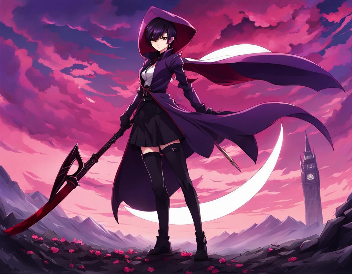 Anime Girl with Scythe in Manga Key Visual Style