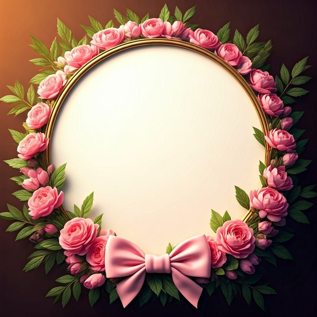 Pink Floral Frame with Baby Pink Bow in Splash Art