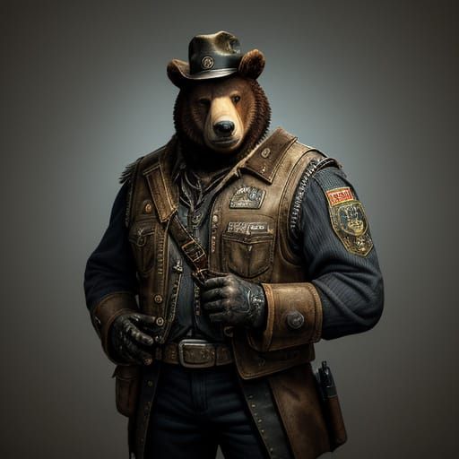 Retro-Futuristic Deputy Grizzly Animatronic Bear