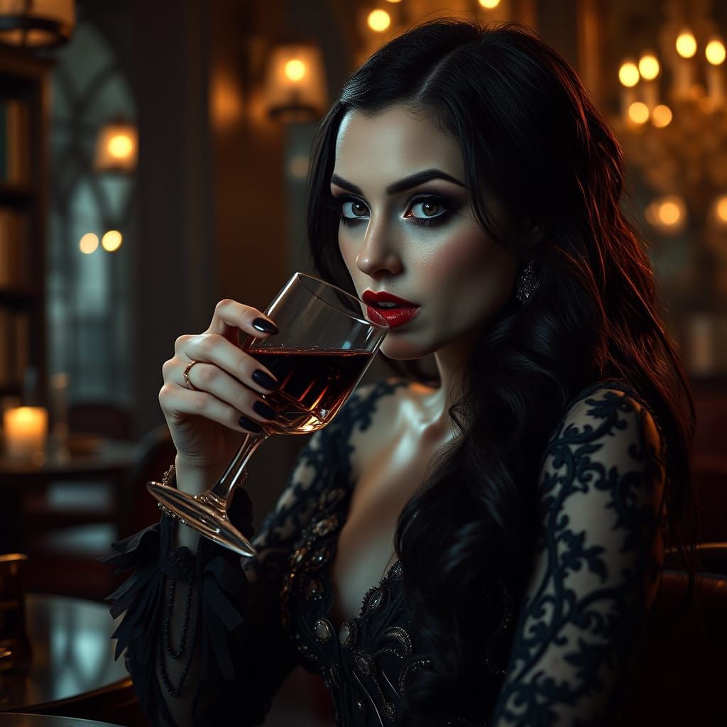 Ethereal Vampire Sips Blood in Haute Couture Gown