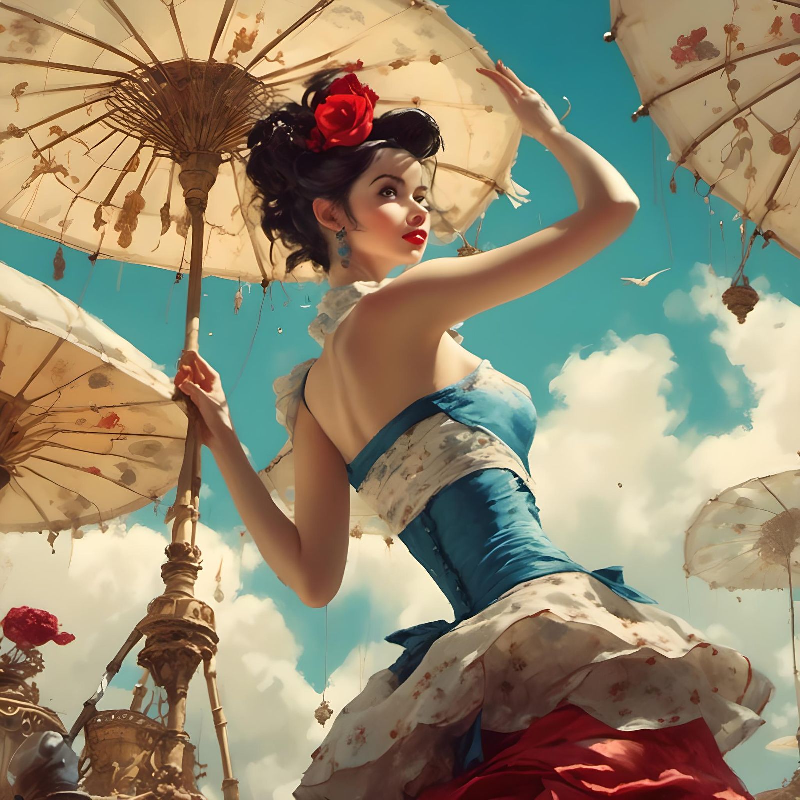 Hypnotic Beauty: A Romantic Caricature in Pin-Up Style