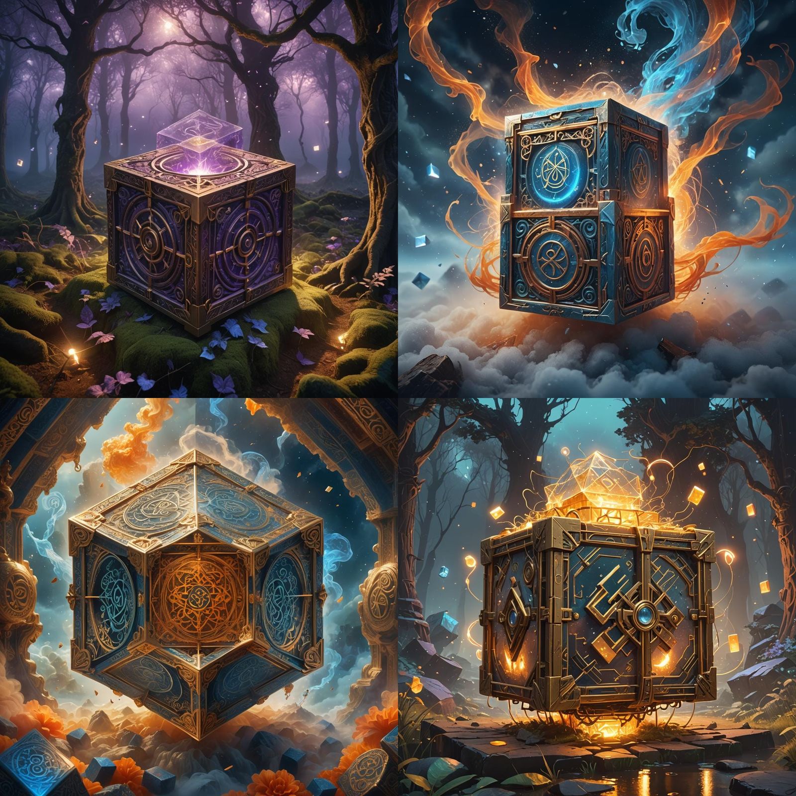 Magical Cube Box in Detailed Matte Painting Style