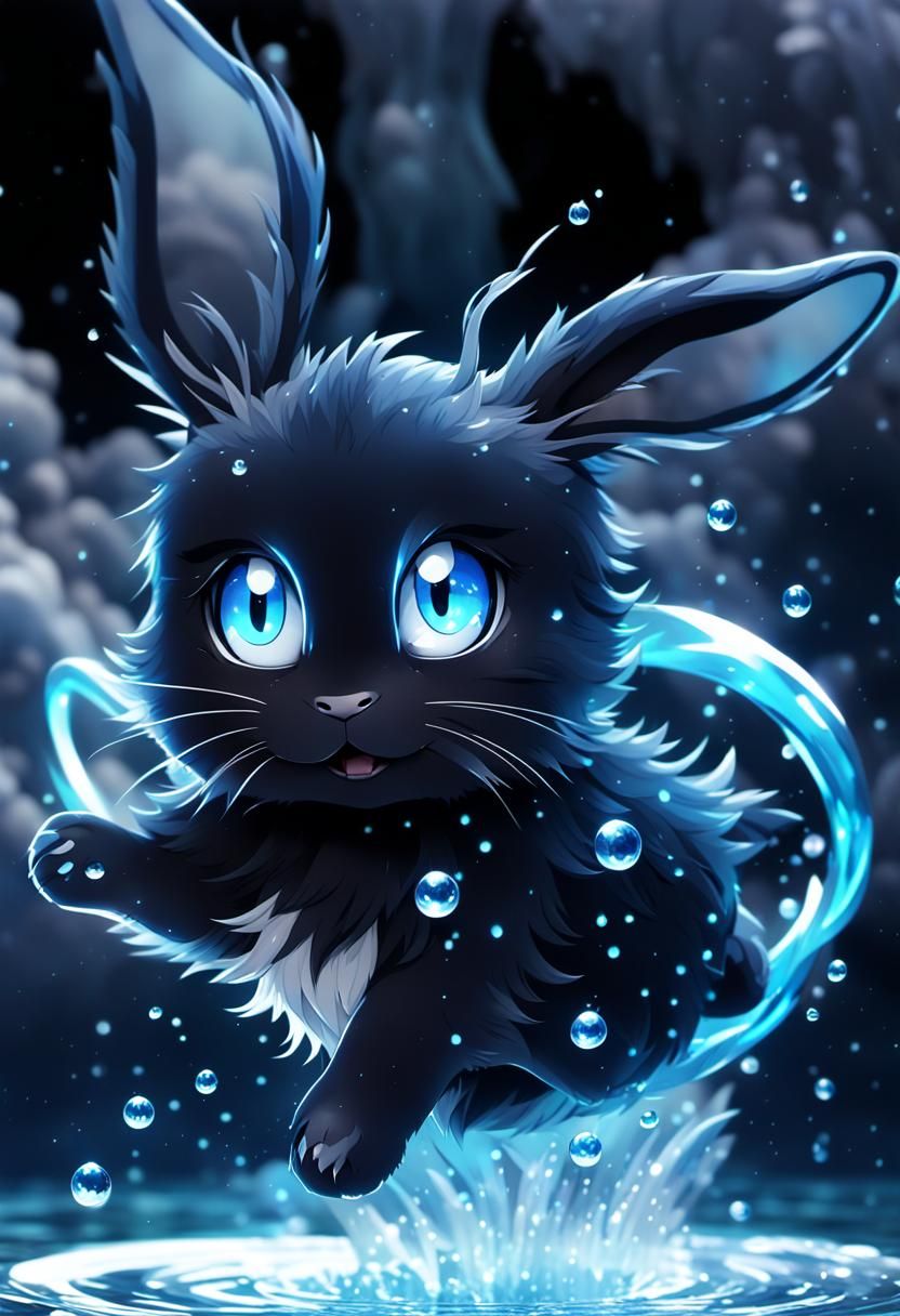 Anime Magical Rabbit with Water Circle in 3D Art
