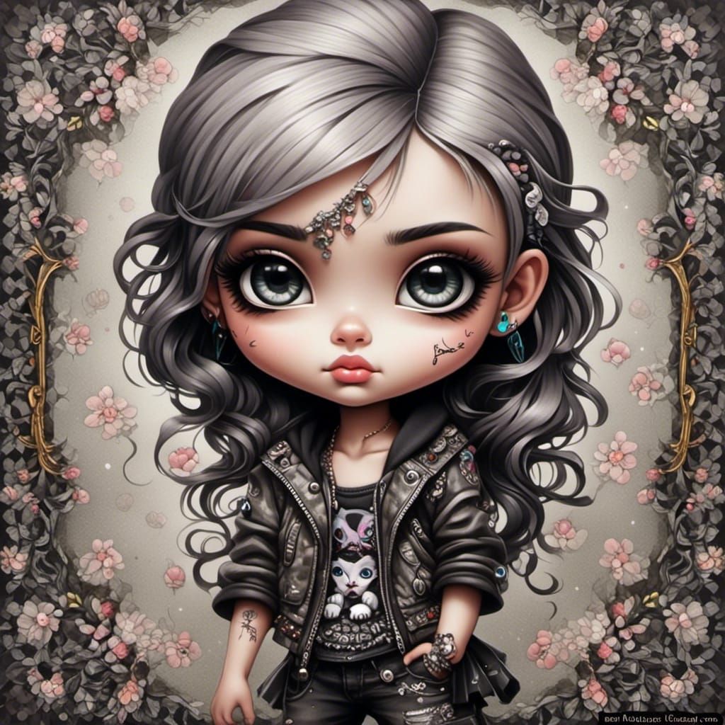 Chibi Punk Girl Street Art with Expressive Eyes