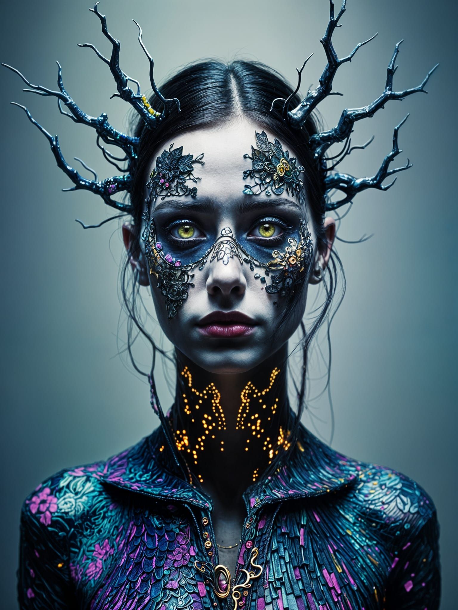 Hyperrealistic Portrait of Woman in Futuristic Fashion