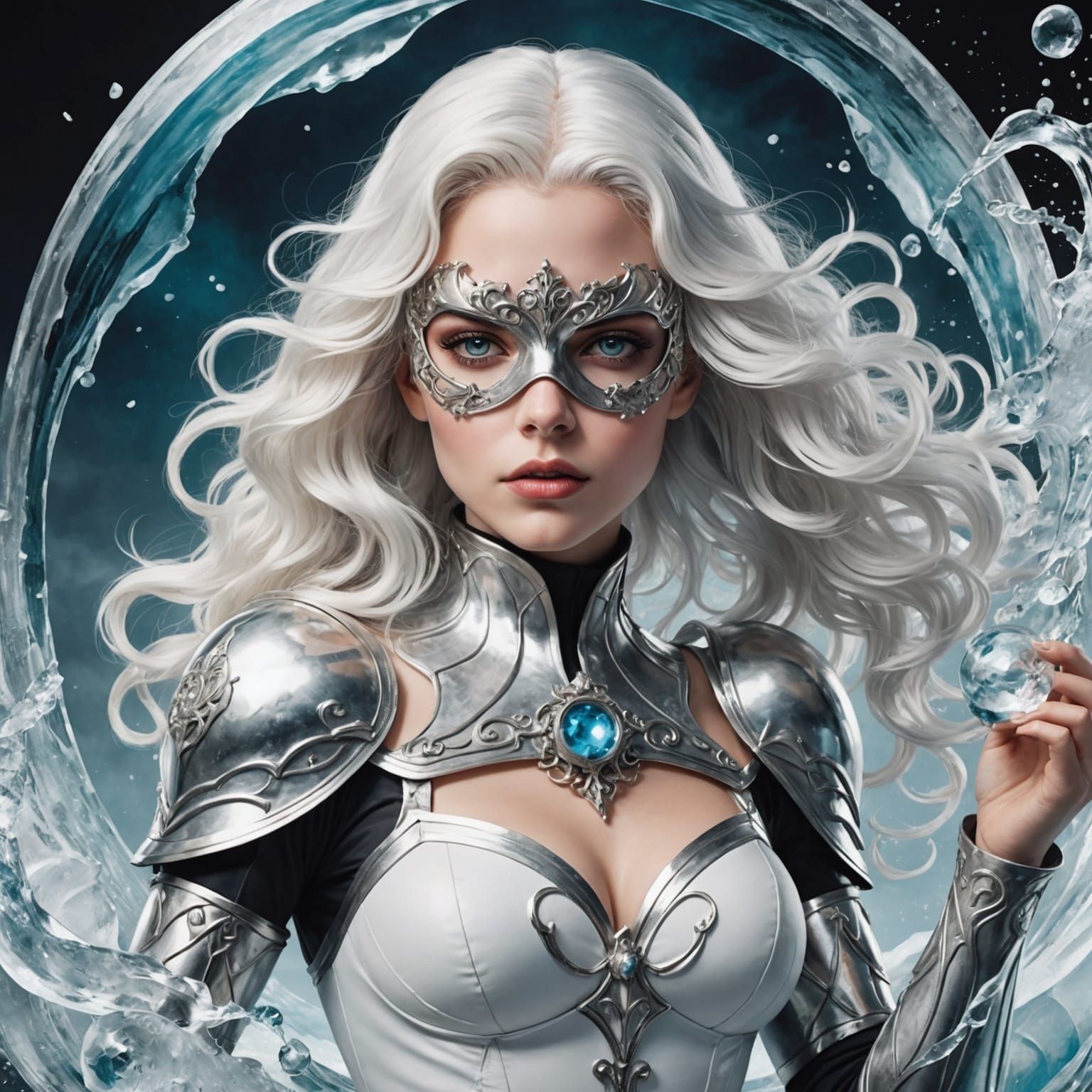 Ice-Riding Superheroine in Alcohol Ink Style