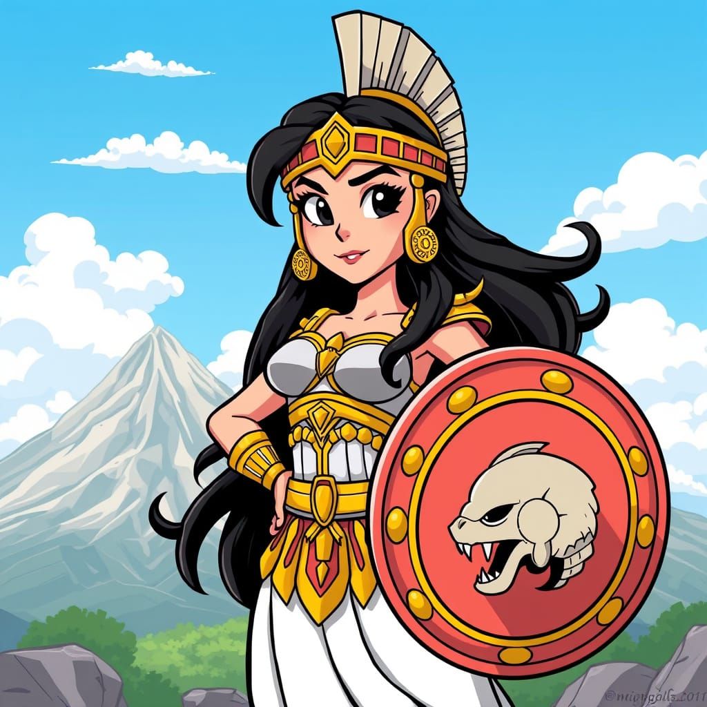 Greek Goddess Athena Powers Up in Colorful Cartoon Style