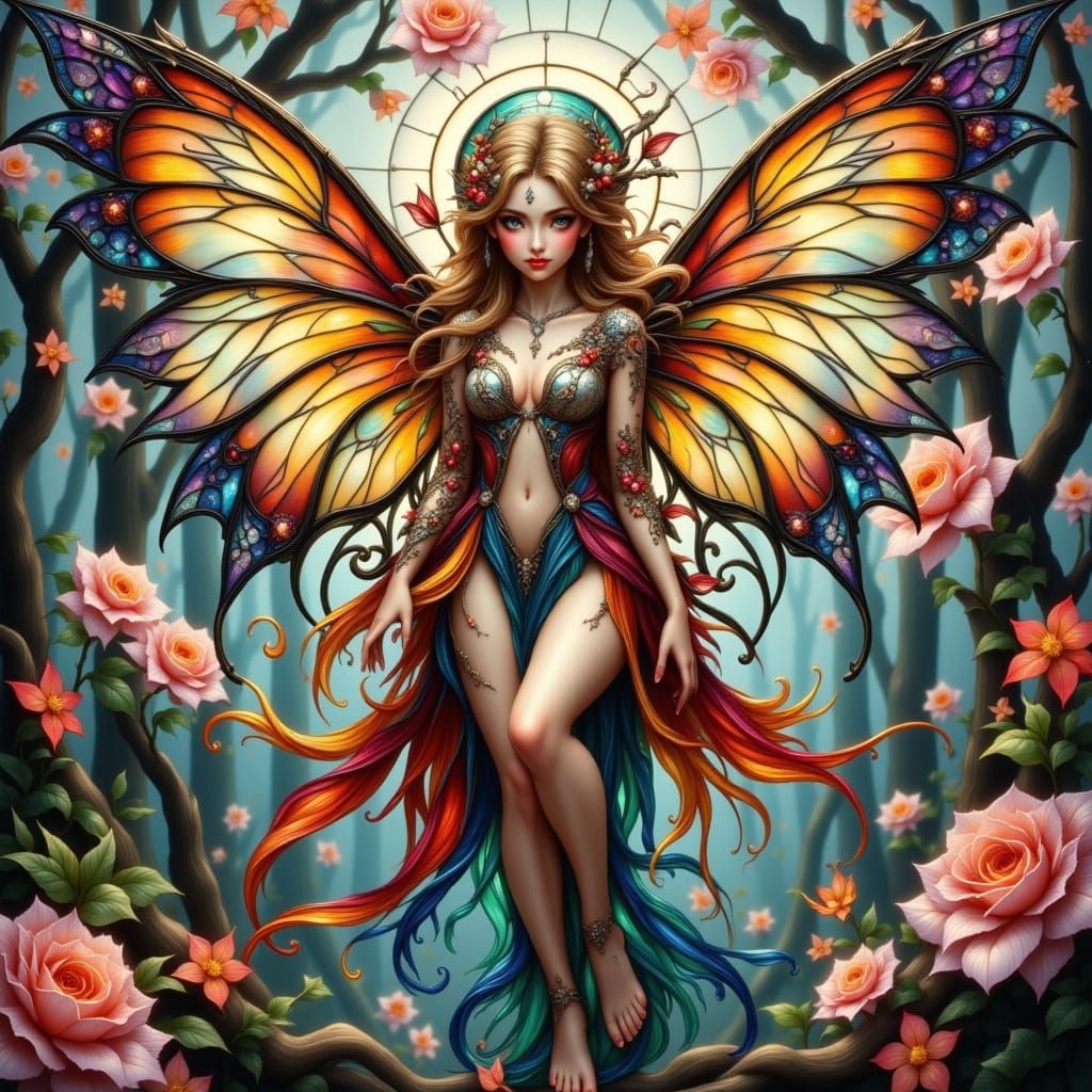 Stained-Glass Wings in Alphonse Mucha Style