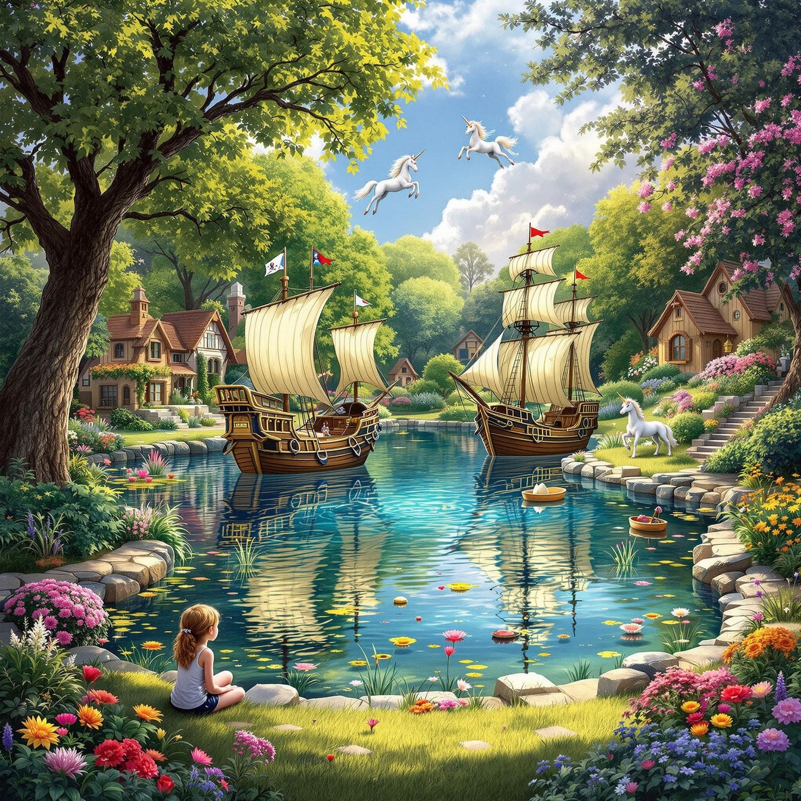 A Whimsical Pond Scene in Fantasy Art