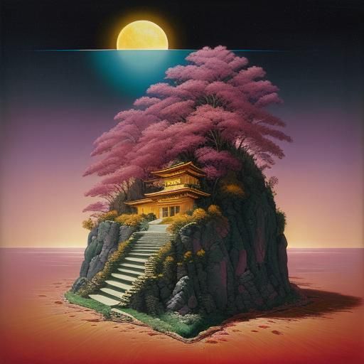Surreal Starway Landscape in Art Deco Style