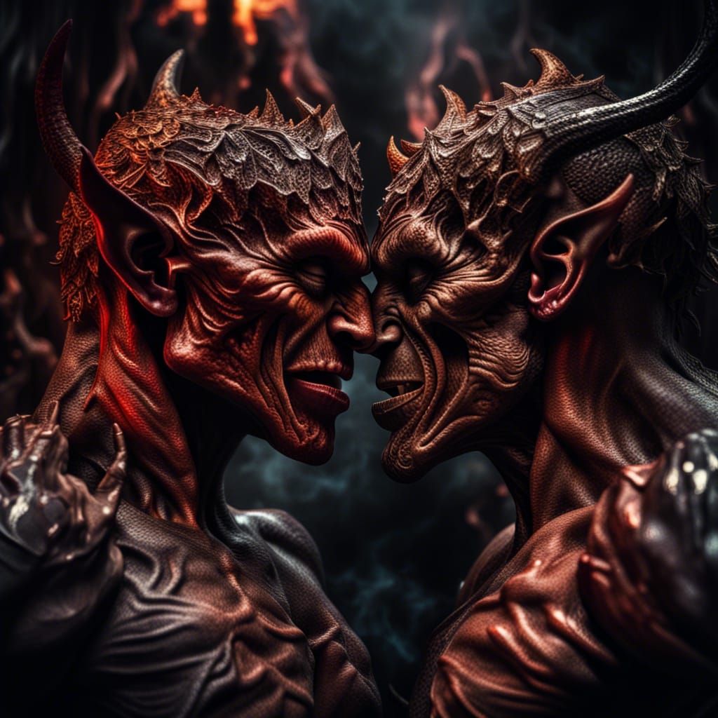 Demonic Embrace: A Romantic Scene in Hell