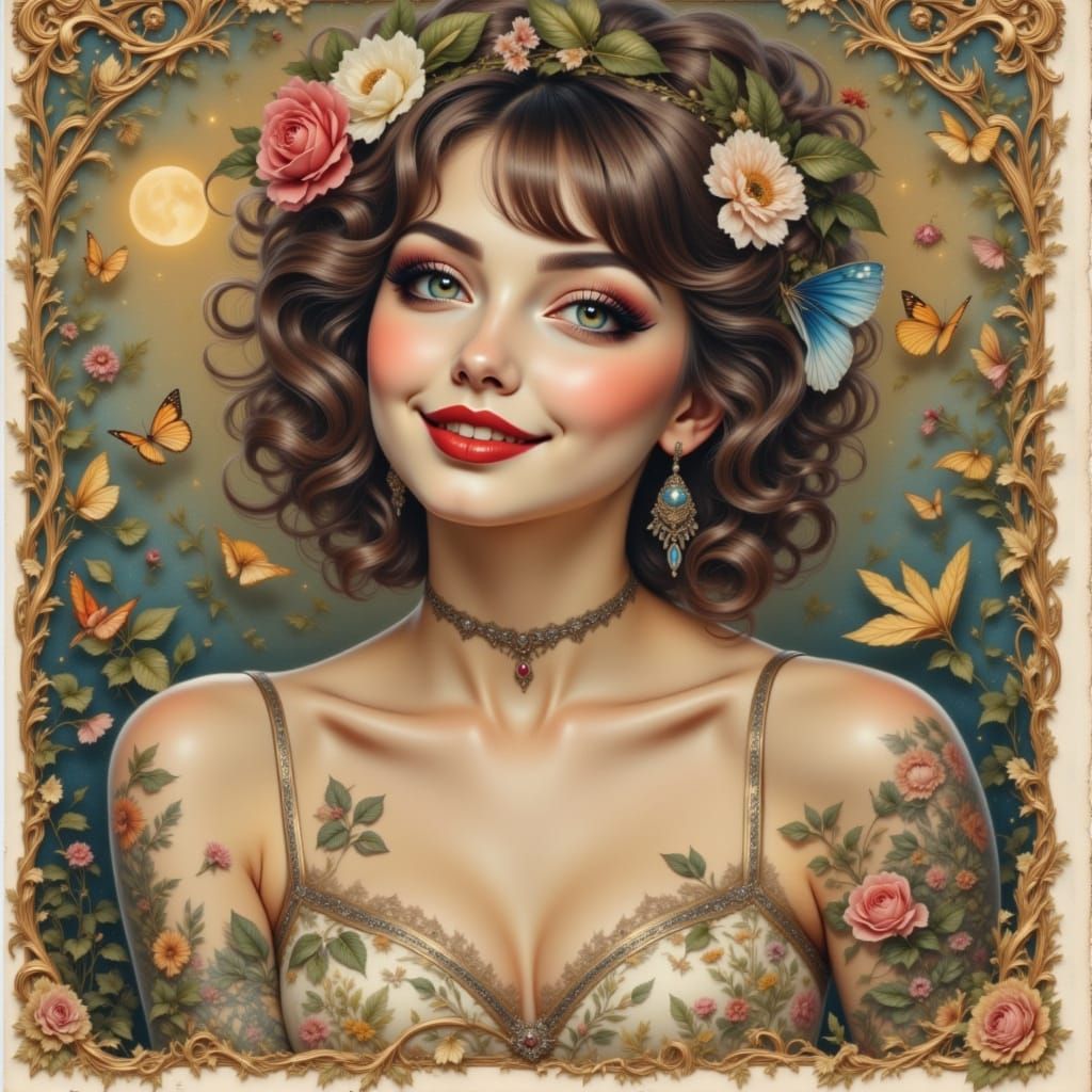 Ethereal Portrait with Intricate Paper Borders