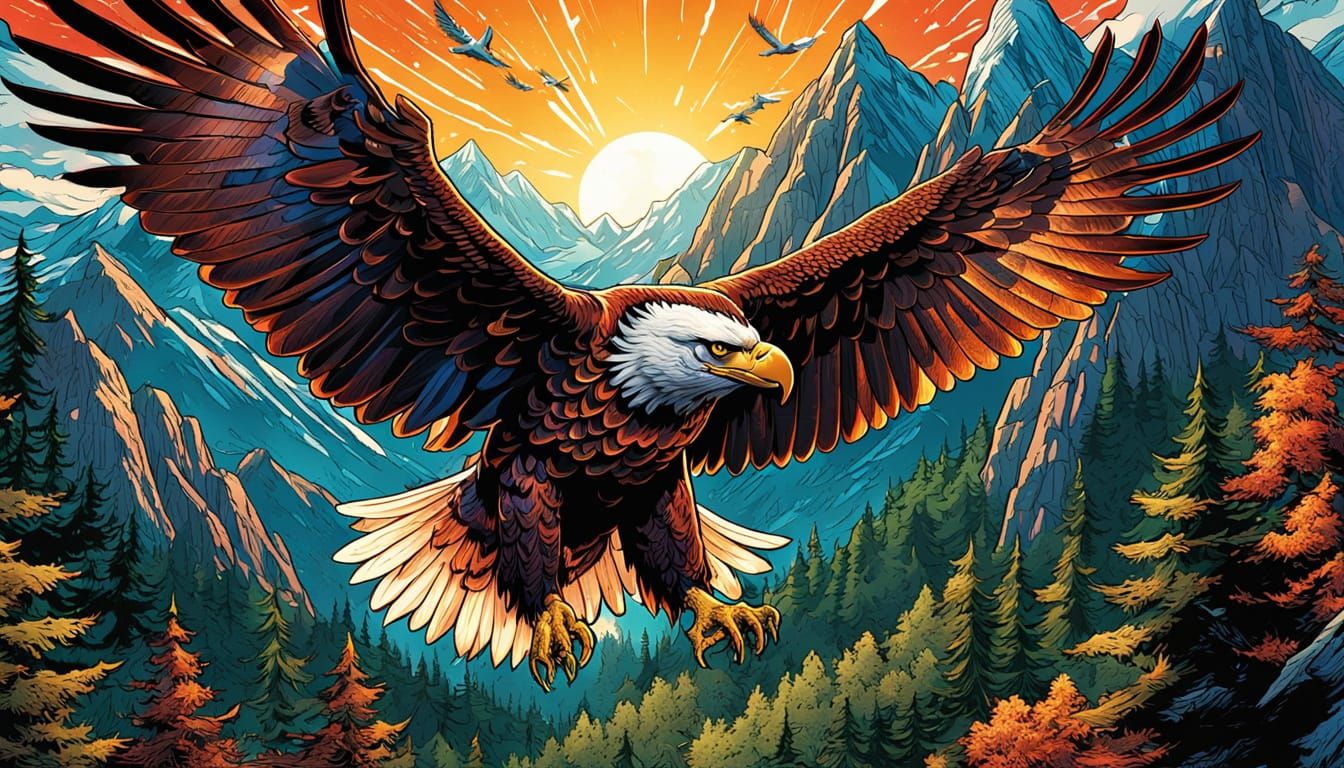 Majestic Eagle Soaring: Vibrant Comic Book Art