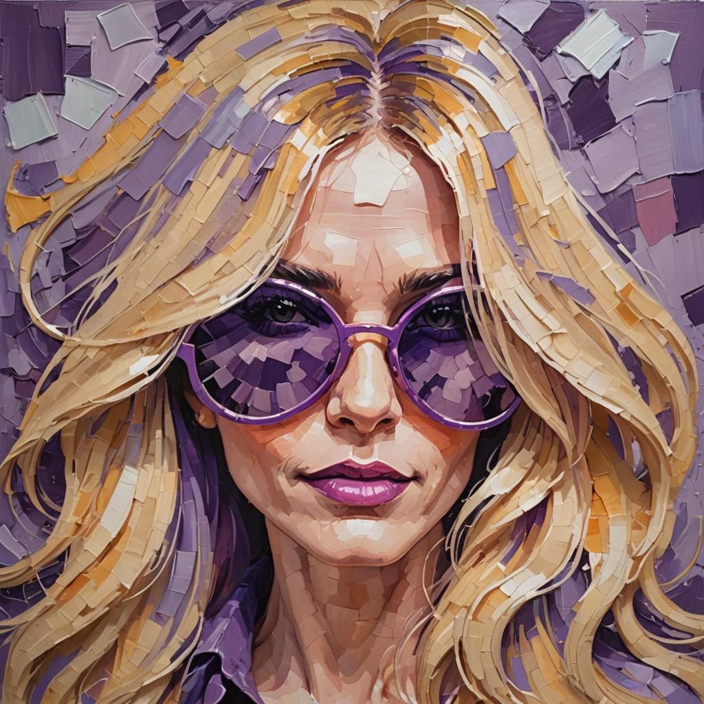 1970s Woman with Mirror Sunglasses as Impasto Painting