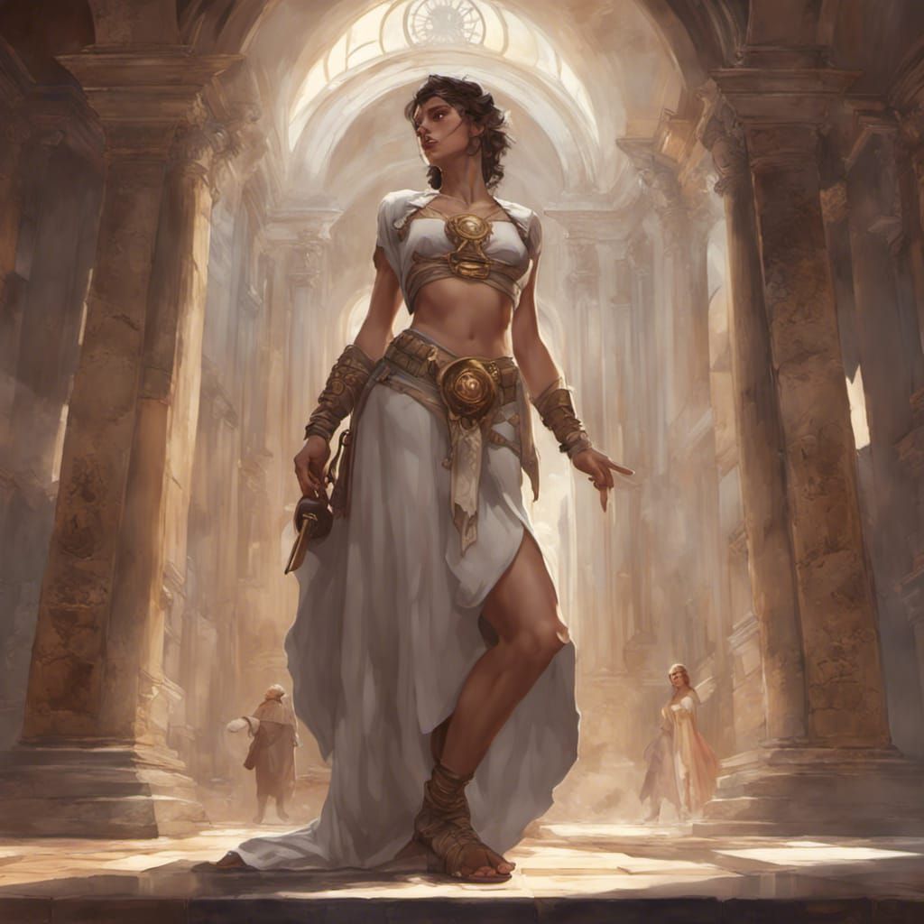 Romantic Portrait of Roman Servant Girl in Temple