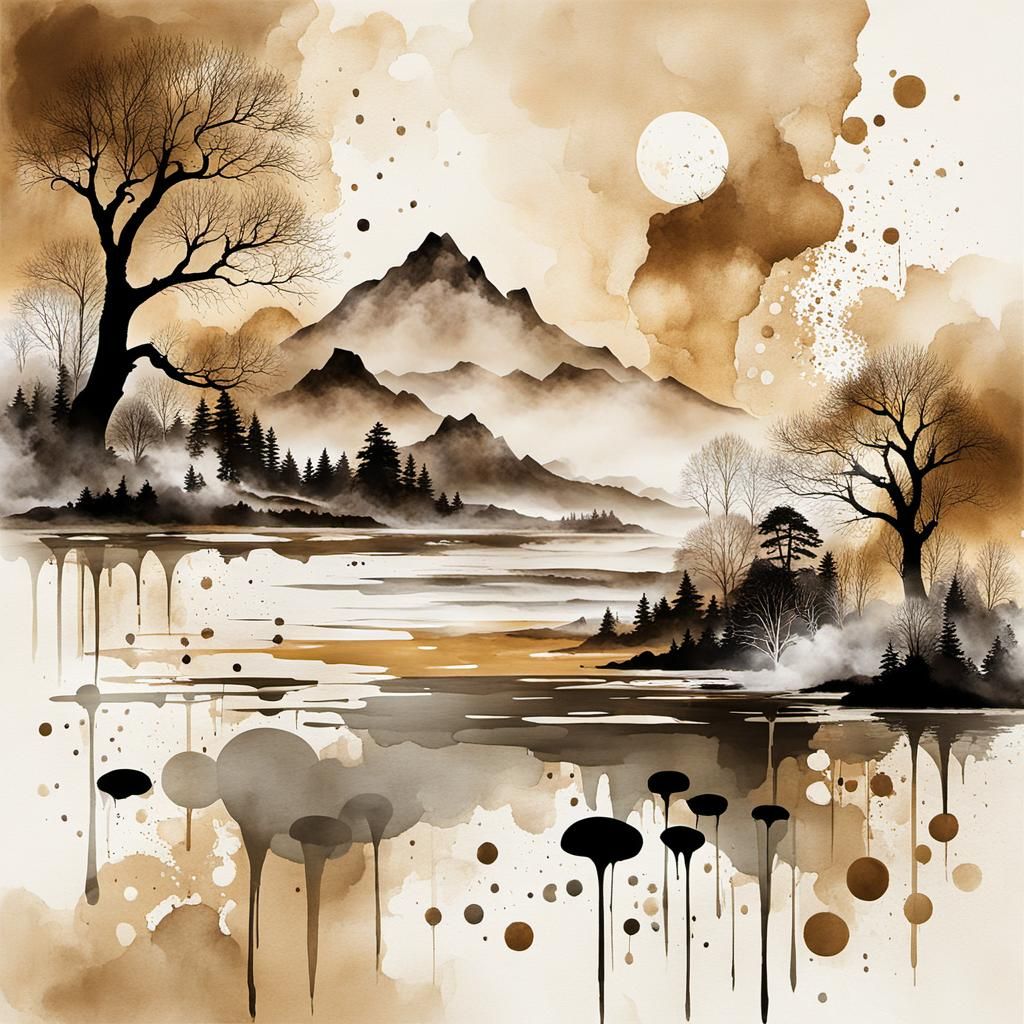 Sumi-e Art in 50s Style with Bauhaus Elements