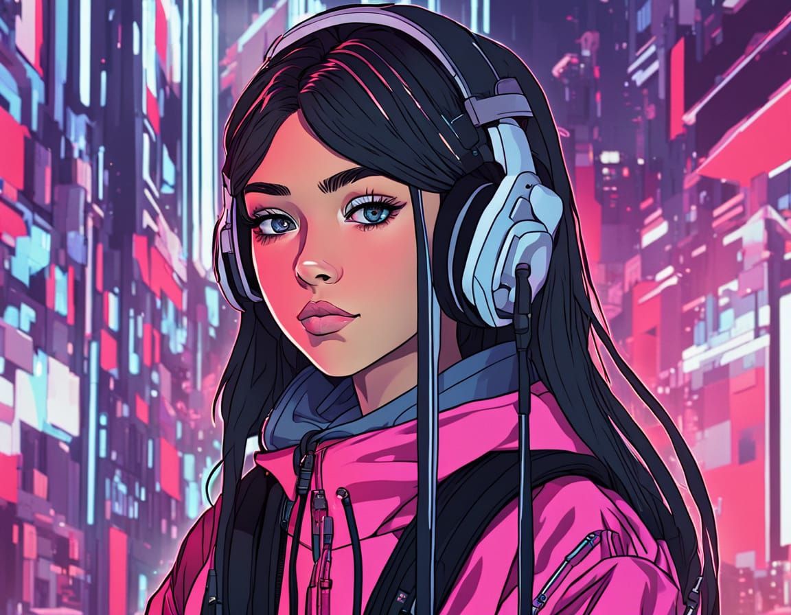 Cyberpunk Chick in Anime Style