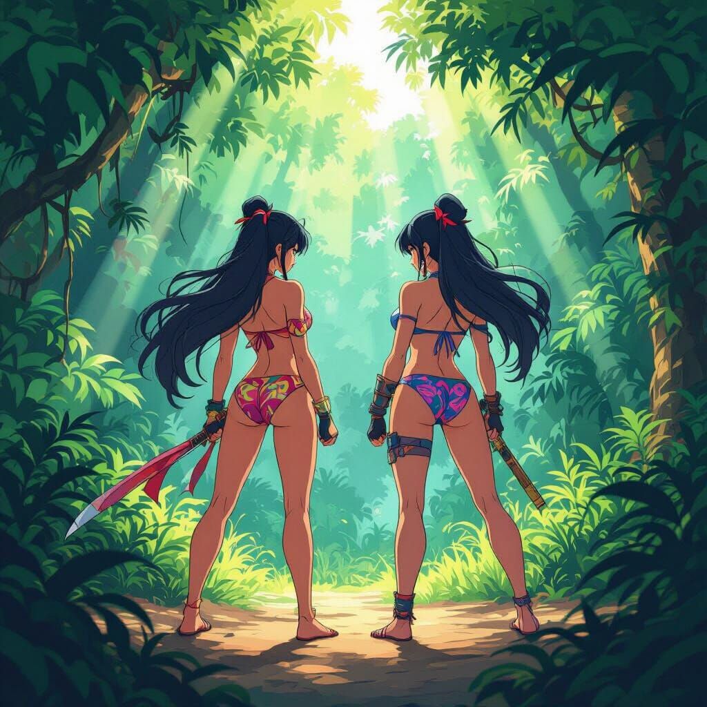 Anime Warriors in Bikinis: Jungle Battle Scene